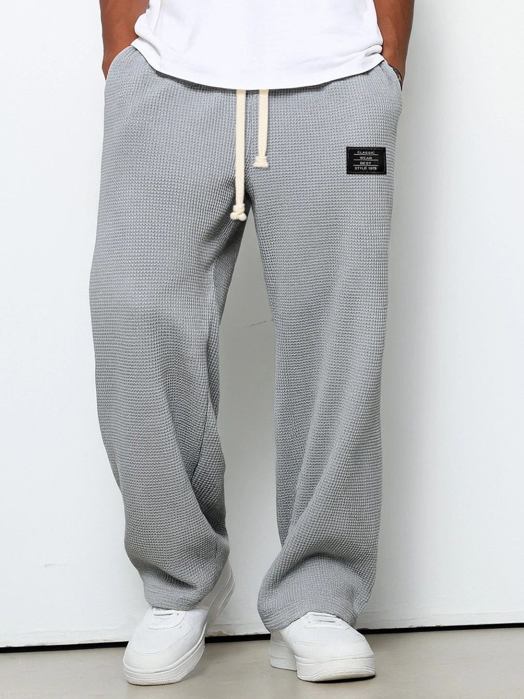 Heren Sweatpants Rechte Pijp met Trekkoord en Elastische Tailleband Grijs