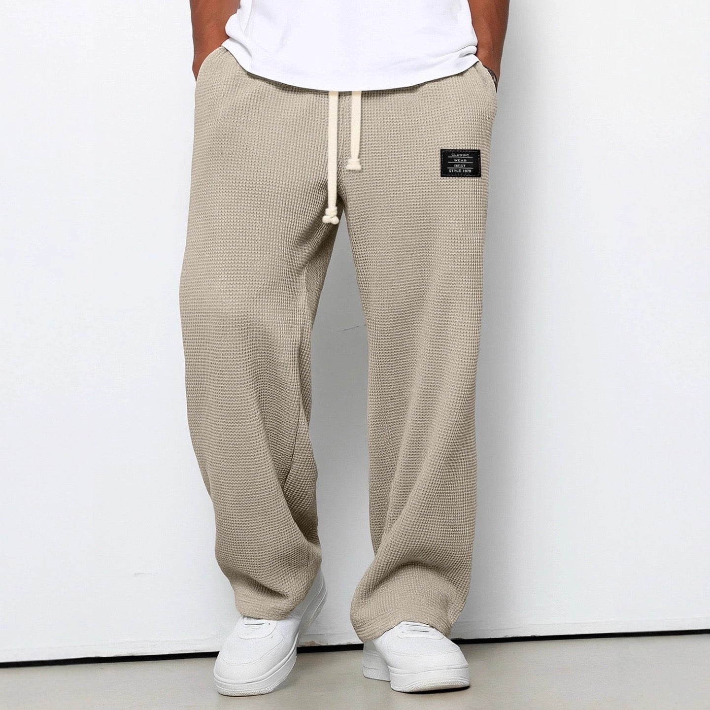 Heren Sweatpants Rechte Pijp met Trekkoord en Elastische Tailleband Kaki