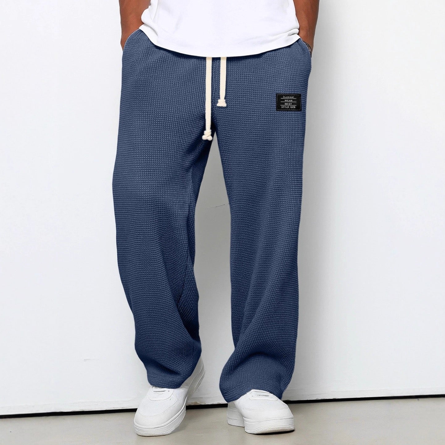 Heren Sweatpants Rechte Pijp met Trekkoord en Elastische Tailleband Blauw