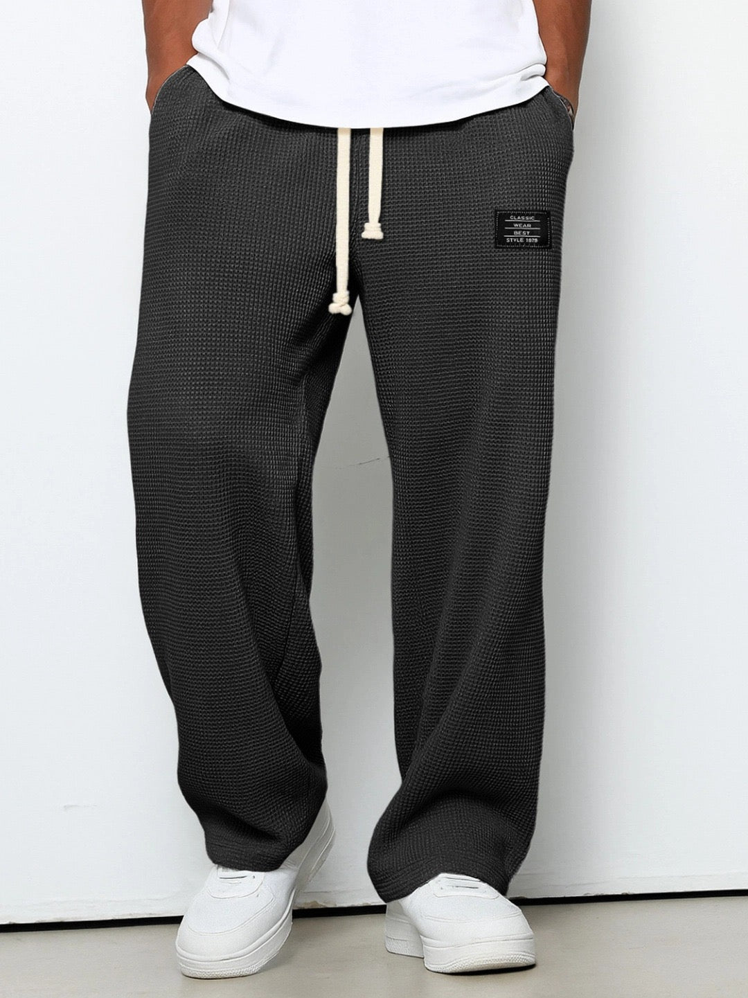 Heren Sweatpants Rechte Pijp met Trekkoord en Elastische Tailleband Zwart