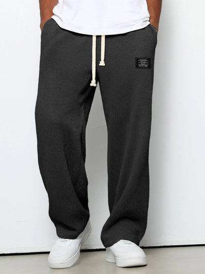 Heren Sweatpants Rechte Pijp met Trekkoord en Elastische Tailleband Zwart