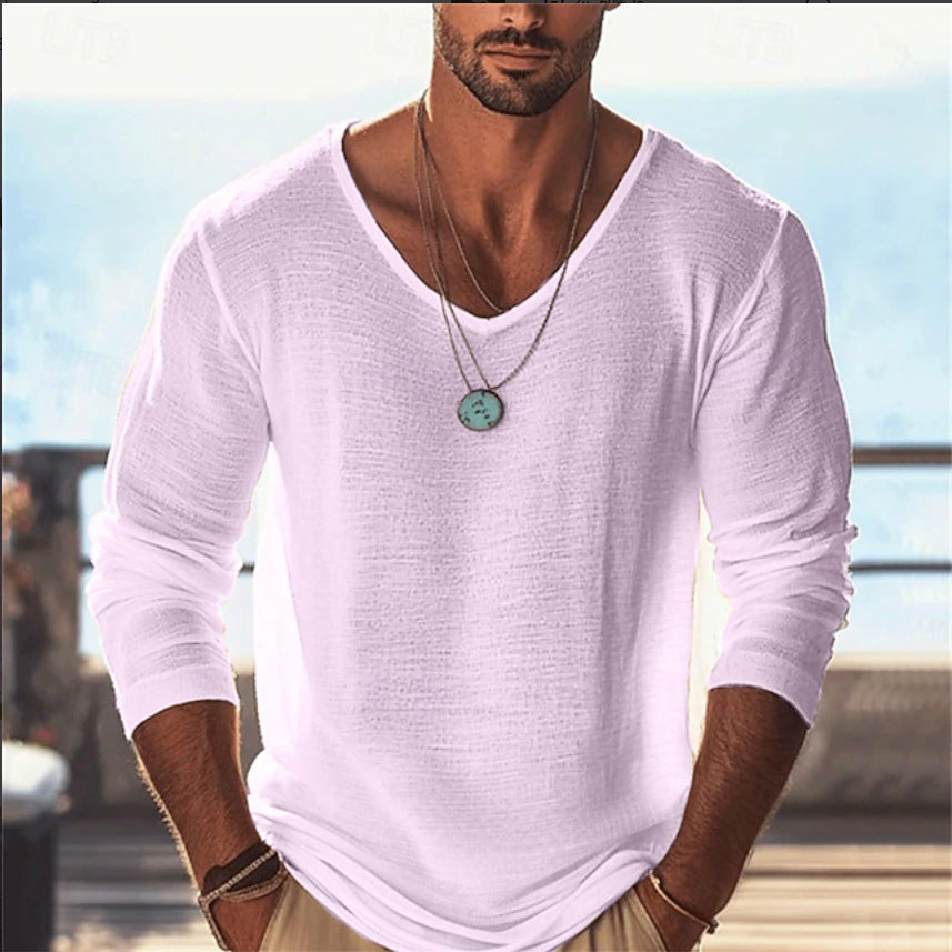 Heren Shirt met Lange Mouwen en V-Hals – Casual Pasvorm