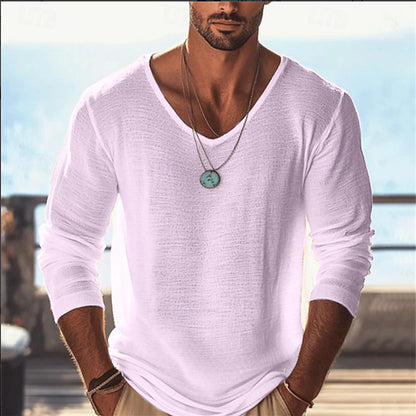 Heren Shirt met Lange Mouwen en V-Hals – Casual Pasvorm