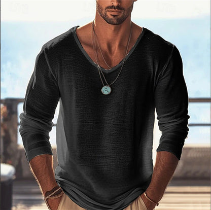Heren Shirt met Lange Mouwen en V-Hals – Casual Pasvorm