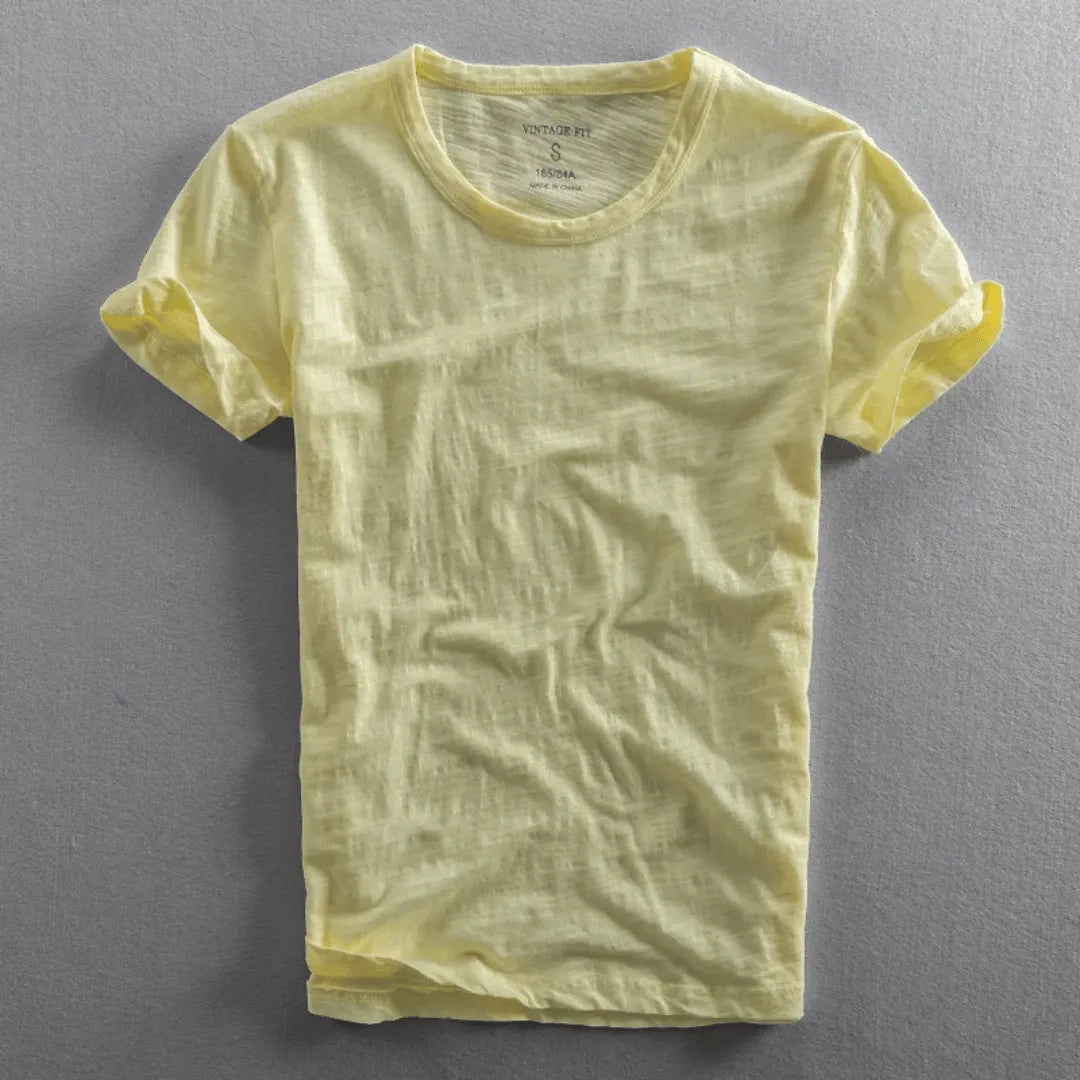 Heren T-shirt Korte Mouw met Ronde Hals en Relaxed Fit Geel