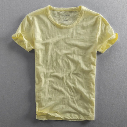 Heren T-shirt Korte Mouw met Ronde Hals en Relaxed Fit Geel