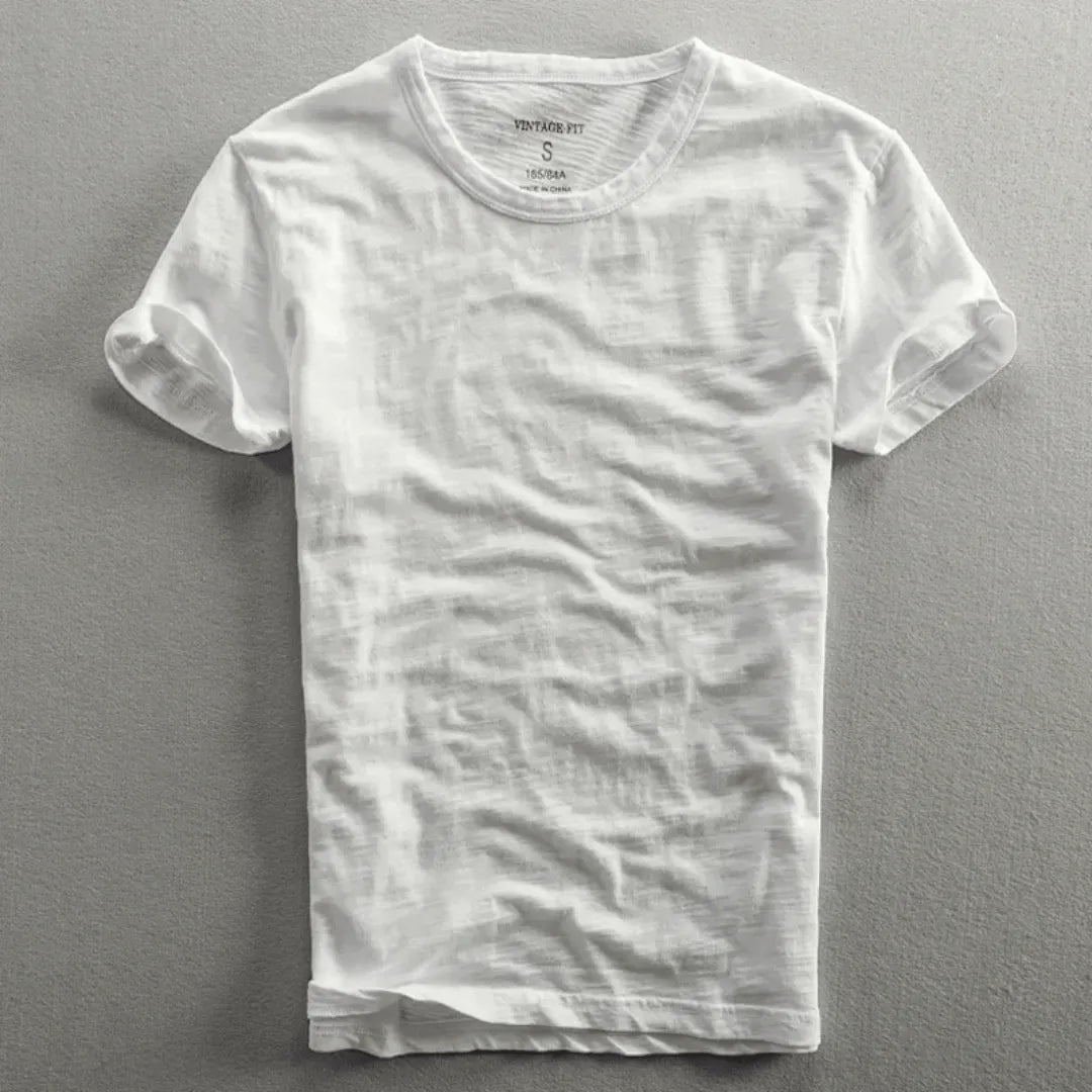 Heren T-shirt Korte Mouw met Ronde Hals en Relaxed Fit Wit