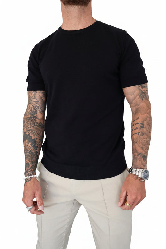 Heren T-Shirt Korte Mouw met Ronde Hals en Slim Fit Zwart