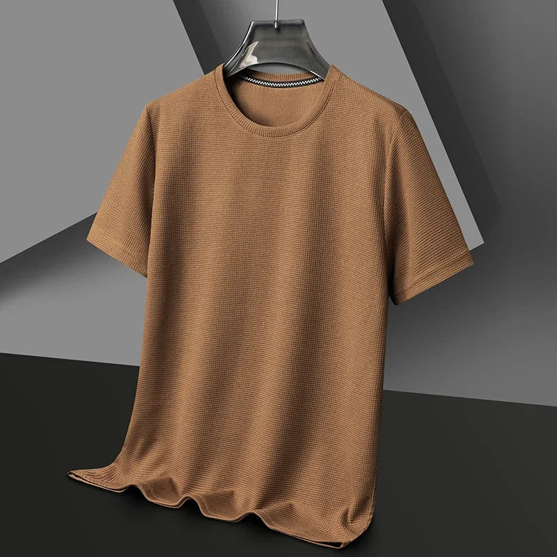 Heren T-shirt Korte Mouw met Ronde Hals en Wafelstructuur Bruin