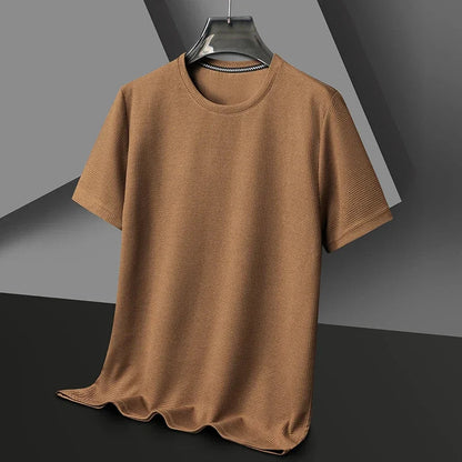 Heren T-shirt Korte Mouw met Ronde Hals en Wafelstructuur Bruin