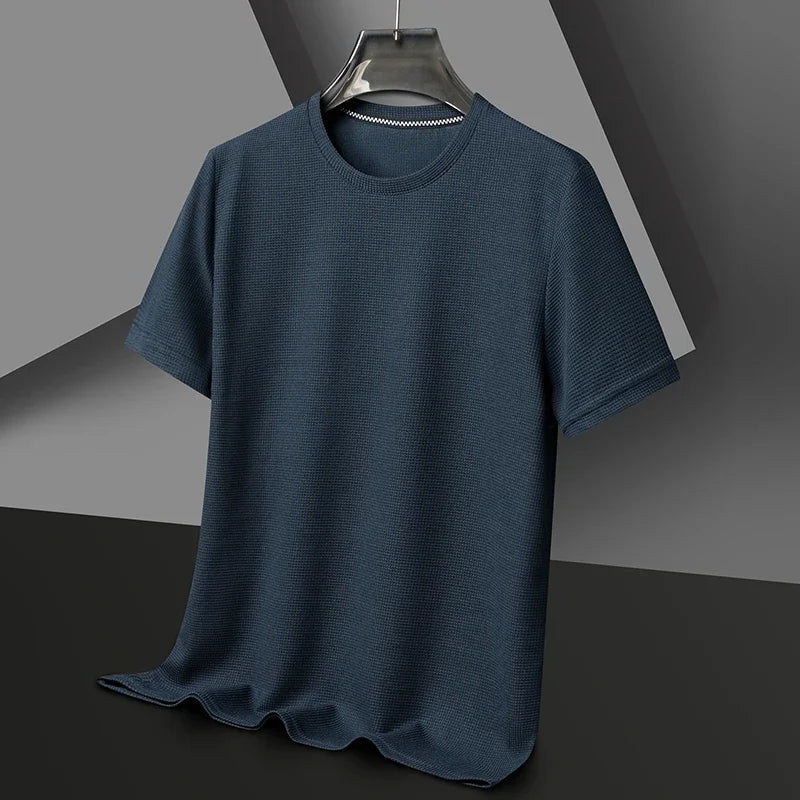 Heren T-shirt Korte Mouw met Ronde Hals en Wafelstructuur Navy