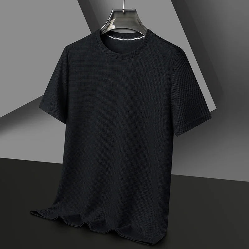 Heren T-shirt Korte Mouw met Ronde Hals en Wafelstructuur Zwart