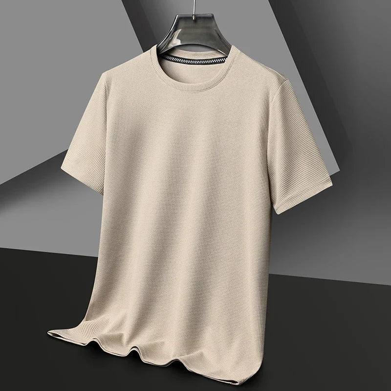 Heren T-shirt Korte Mouw met Ronde Hals en Wafelstructuur Beige