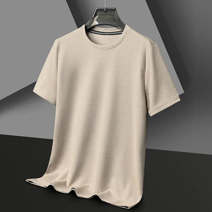 Heren T-shirt Korte Mouw met Ronde Hals en Wafelstructuur Beige