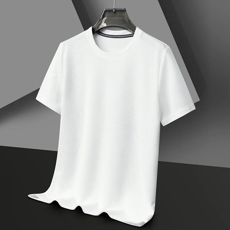 Heren T-shirt Korte Mouw met Ronde Hals en Wafelstructuur Wit