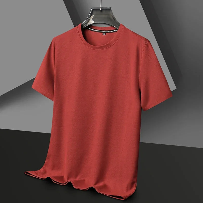 Heren T-shirt Korte Mouw met Ronde Hals en Wafelstructuur Rood