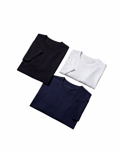 Heren T-shirt Korte Mouw met Ronde Hals Slim Fit Zwart Wit Marineblauw
