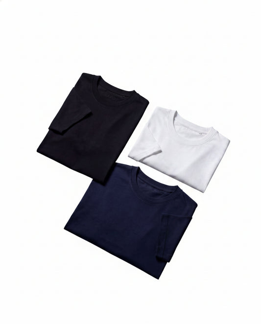 Heren T-shirt Korte Mouw met Ronde Hals Slim Fit Zwart Wit Marineblauw
