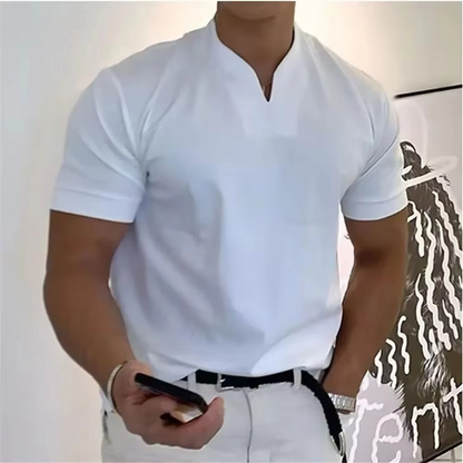 Heren T-shirt Korte Mouw met V-hals en Slim Fit Wit