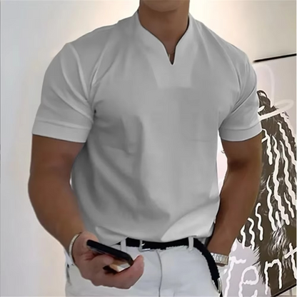Heren T-shirt Korte Mouw met V-hals en Slim Fit Zilver