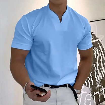 Heren T-shirt Korte Mouw met V-hals en Slim Fit Blauw