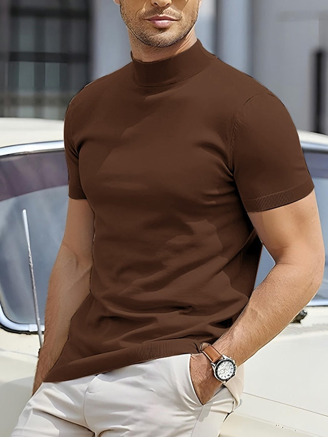 Heren T-shirt met Turtleneck Korte Mouw Slim Fit