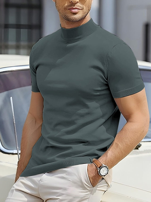Heren T-shirt met Turtleneck Korte Mouw Slim Fit