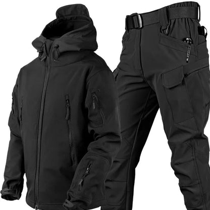 Heren Tactisch Outdoor Set met Capuchon en Cargo Broek Zwart