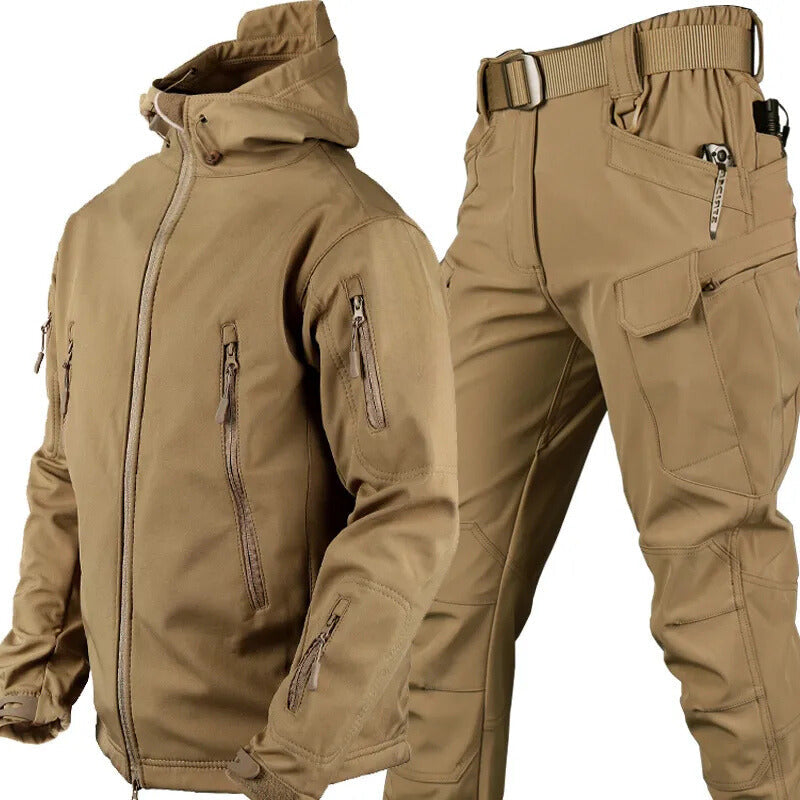 Heren Tactisch Outdoor Set met Capuchon en Cargo Broek Khaki