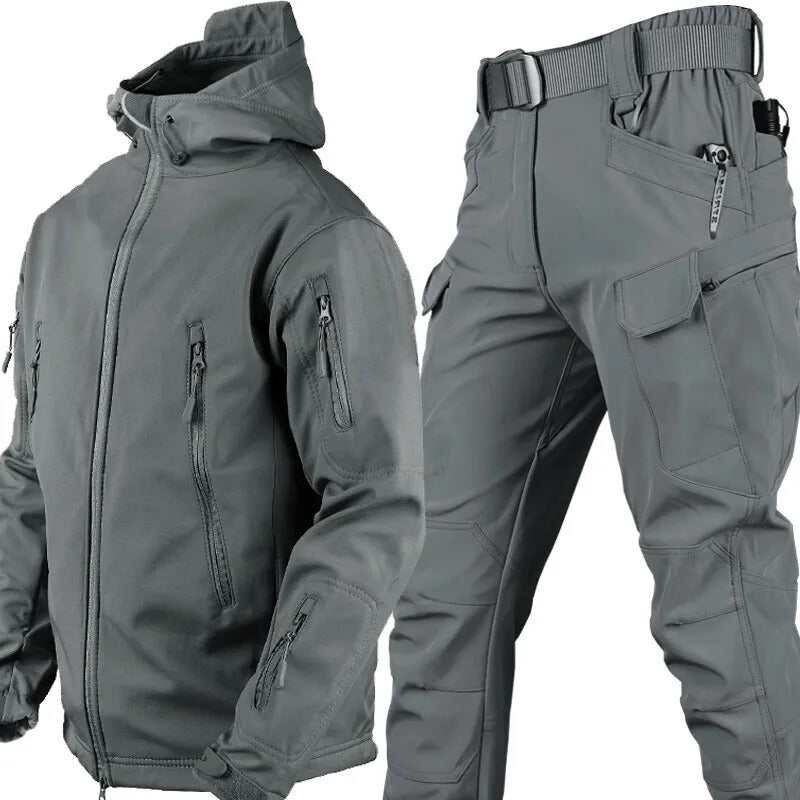 Heren Tactisch Outdoor Set met Capuchon en Cargo Broek Grijs
