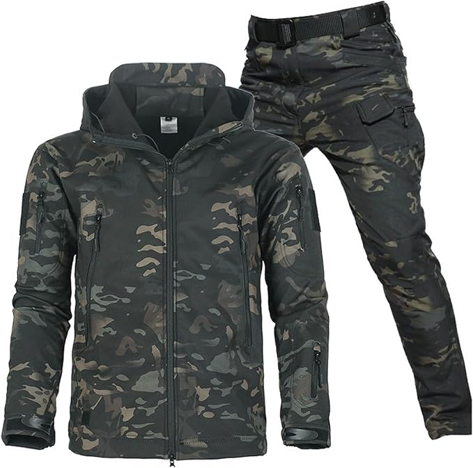 Heren Tactisch Outdoor Set met Capuchon en Cargo Broek Donker Camouflage