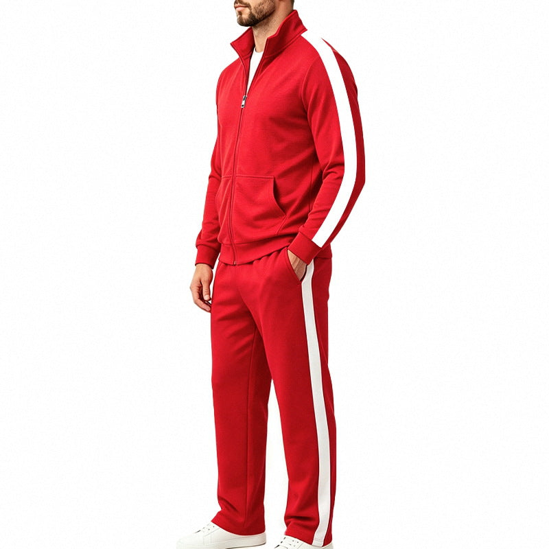 Heren Trainingspak met Rits en Opstaande Kraag, Jogger Broek en Contraststrepen