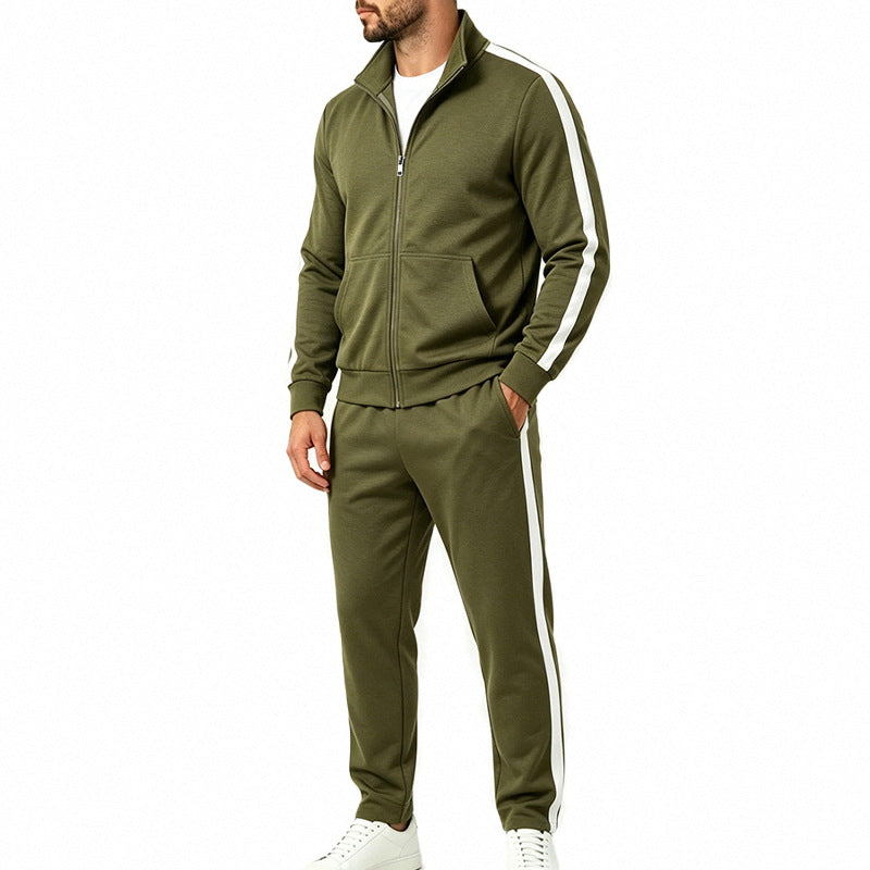 Heren Trainingspak met Rits en Opstaande Kraag, Jogger Broek en Contraststrepen