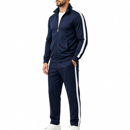 Heren Trainingspak met Rits en Opstaande Kraag, Jogger Broek en Contraststrepen