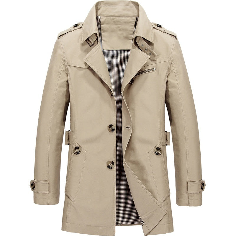 Heren Trench Coat met Epauletten en Knoopsluiting Slim Fit Licht Kaki