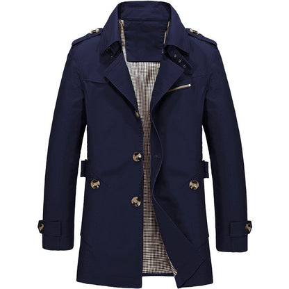 Heren Trench Coat met Epauletten en Knoopsluiting Slim Fit Blauw