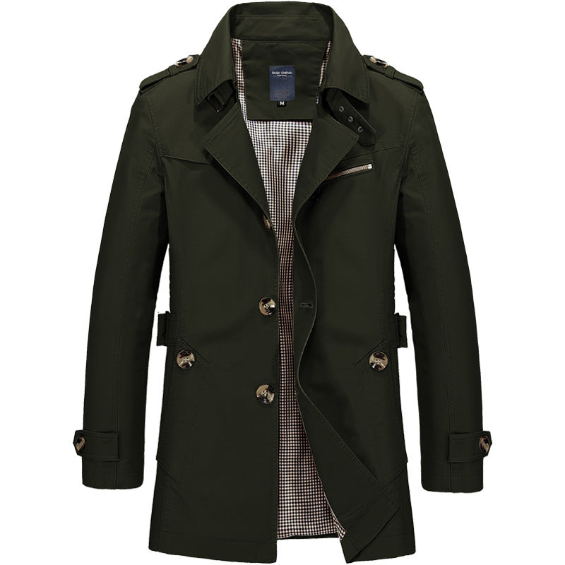 Heren Trench Coat met Epauletten en Knoopsluiting Slim Fit Groen