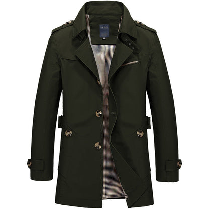 Heren Trench Coat met Epauletten en Knoopsluiting Slim Fit Groen