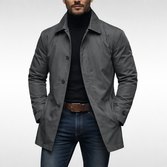 Heren Trench Coat met Knoopsluiting en Gewatteerde Voering
