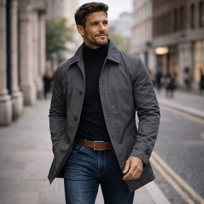 Heren Trench Coat met Knoopsluiting en Gewatteerde Voering