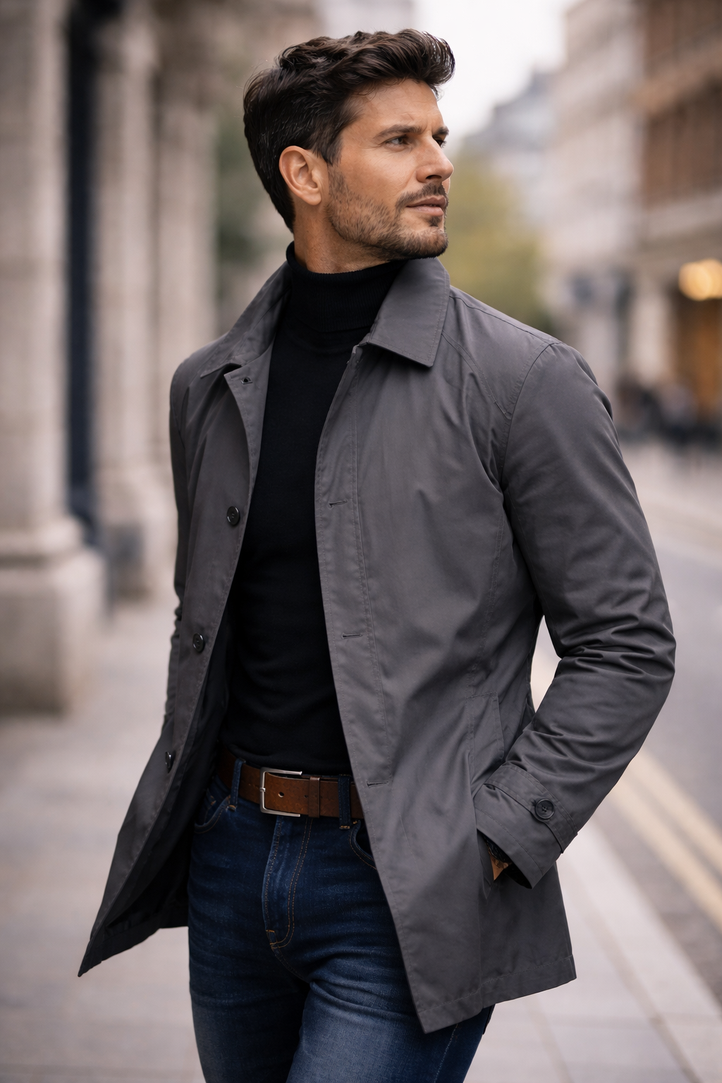 Heren Trench Coat met Knoopsluiting en Gewatteerde Voering