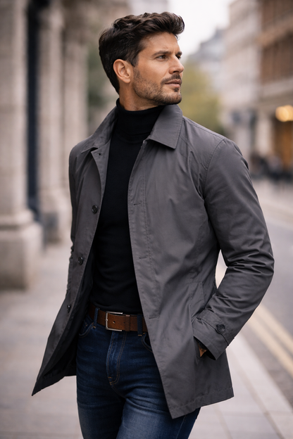 Heren Trench Coat met Knoopsluiting en Gewatteerde Voering