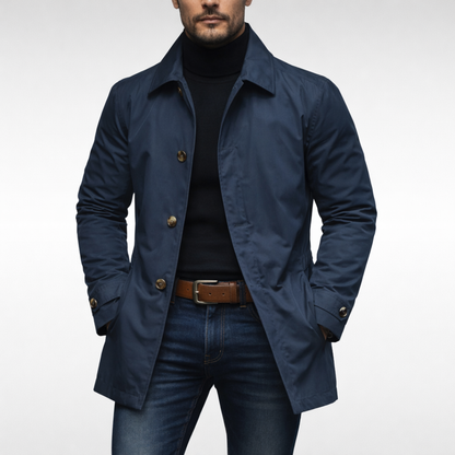 Heren Trench Coat met Knoopsluiting en Gewatteerde Voering Marineblauw