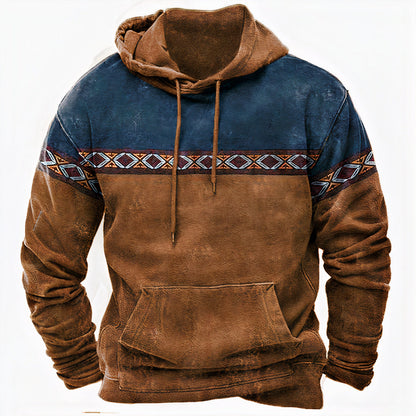 Heren Vintage Hoodie met Capuchon, Trekkoord en Kangoeroezak Bruin