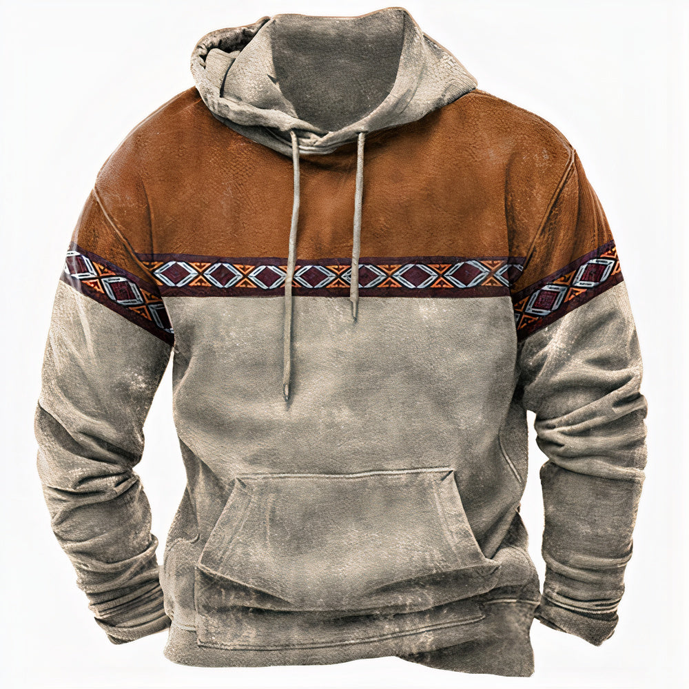 Heren Vintage Hoodie met Capuchon, Trekkoord en Kangoeroezak Kaki