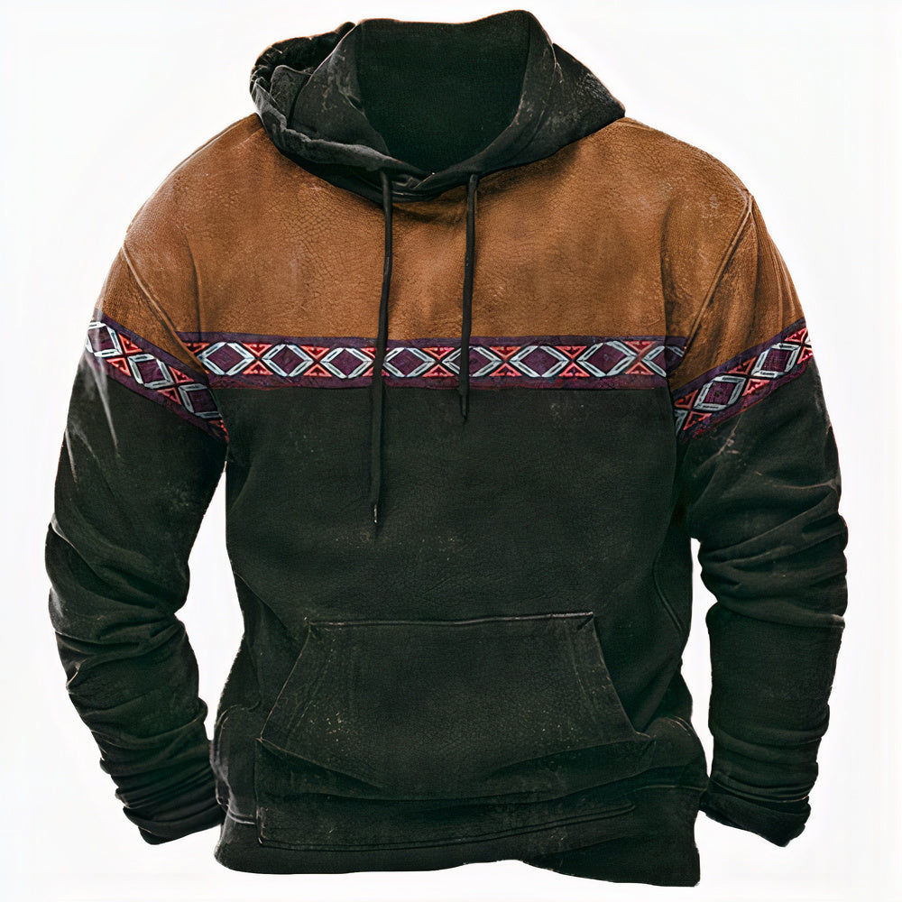 Heren Vintage Hoodie met Capuchon, Trekkoord en Kangoeroezak Zwart