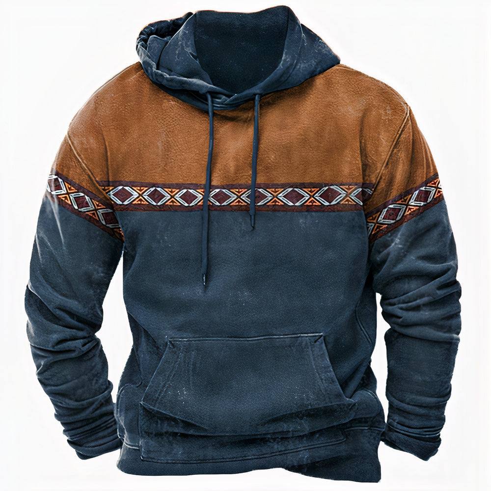 Heren Vintage Hoodie met Capuchon, Trekkoord en Kangoeroezak Donkergroen