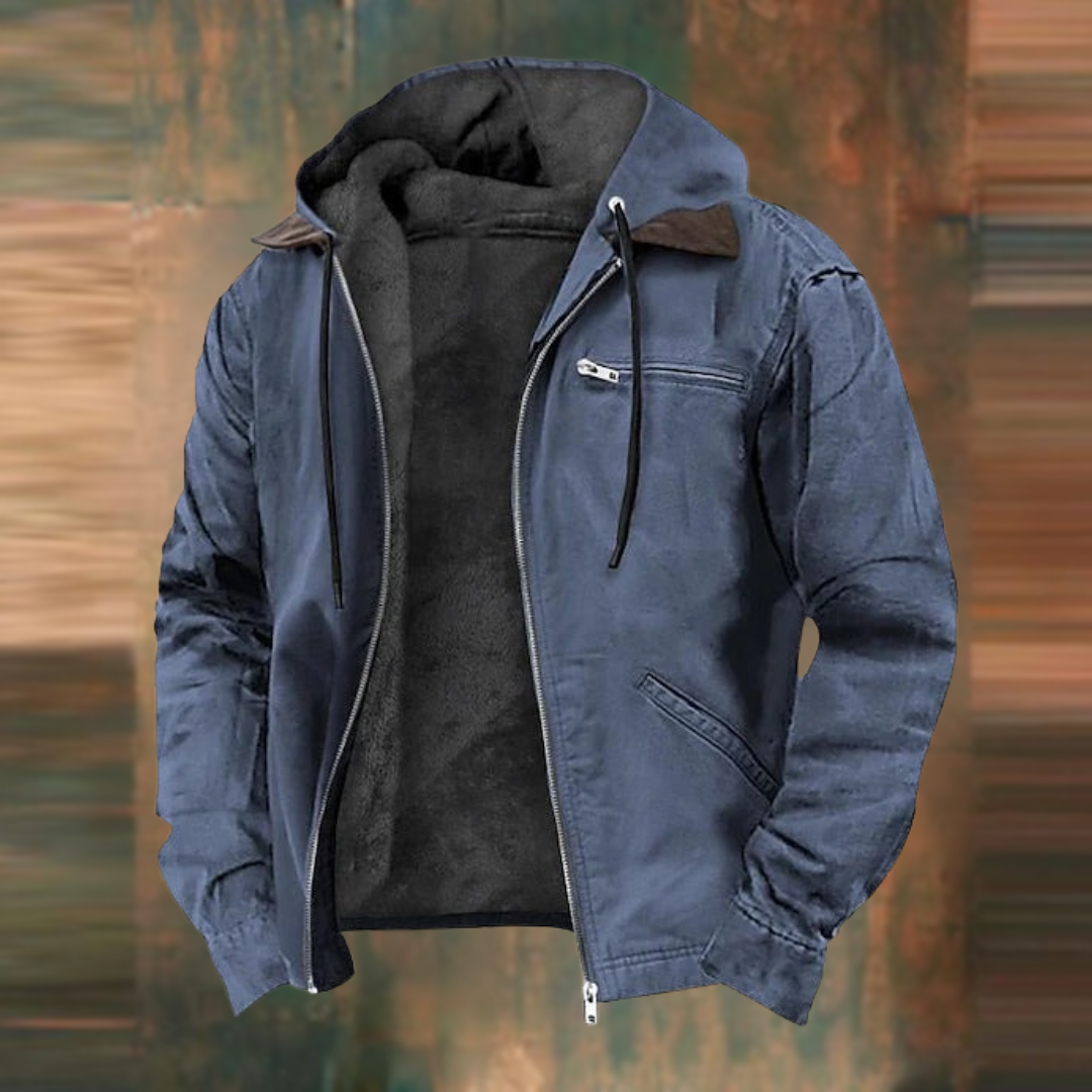 Heren Winterjack met Capuchon en Ritssluiting Blauw