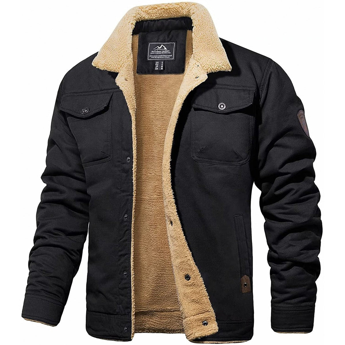 Heren Winterjack met Teddyvoering en Knoopsluiting Regular Fit Zwart