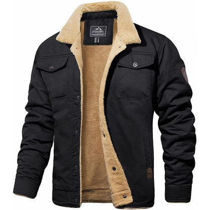 Heren Winterjack met Teddyvoering en Knoopsluiting Regular Fit Zwart